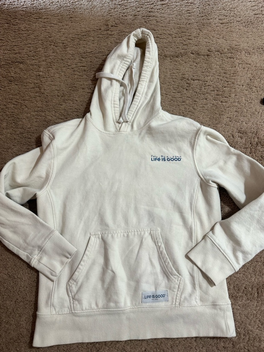 Life Is Good Women’s Off White Hooded Sweatshirt Floral Size Small